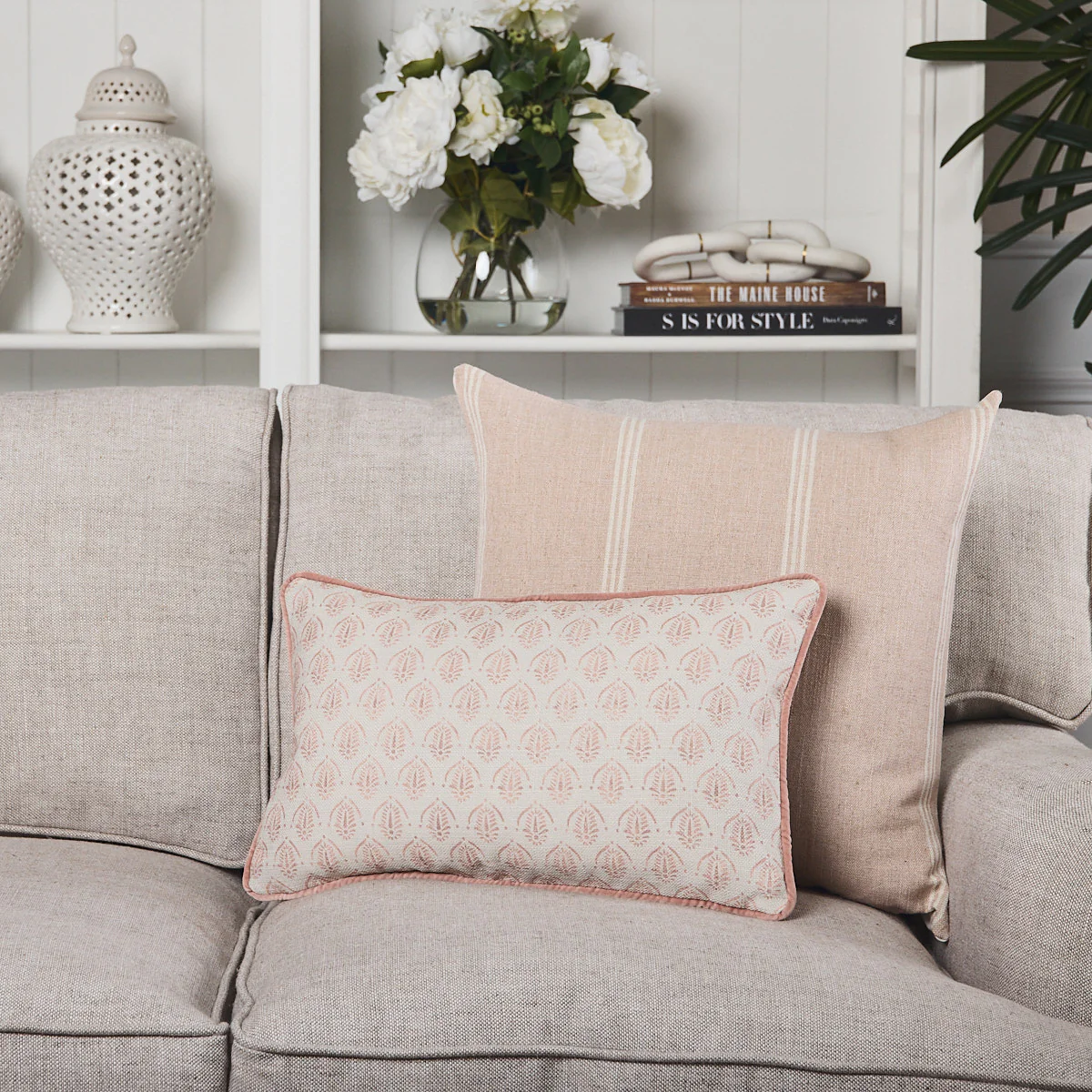 Aberdeen Stripe Cushion Cover (Blush & Off-White) - Image 2