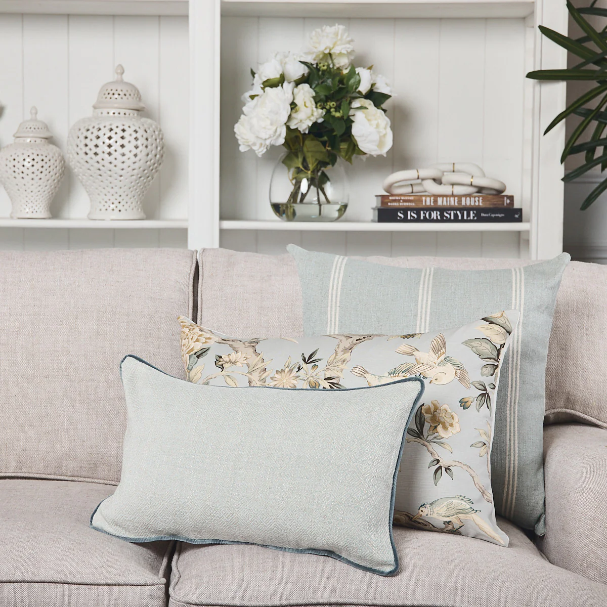 Aberdeen Stripe Cushion Cover (Seafoam & Oatmeal) - Image 2