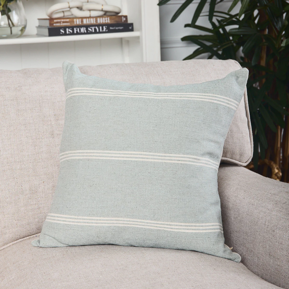 Aberdeen Stripe Cushion Cover (Seafoam & Oatmeal) - Image 3