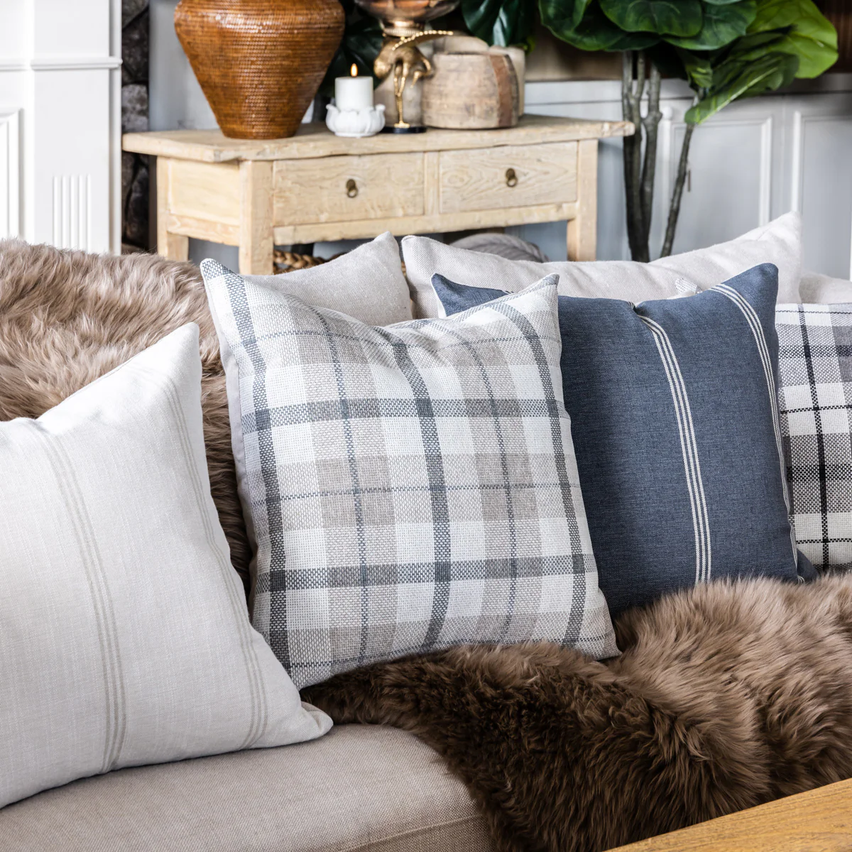 Aberdeen Stripe Cushion Cover (Slate & Oatmeal) - Image 2