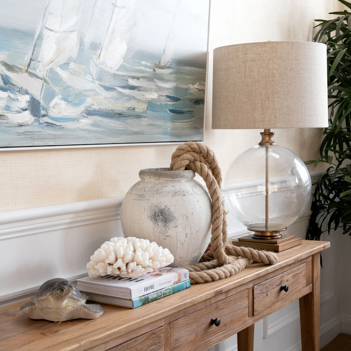 Antique Brass & Linen Lamp With Shade - Image 4