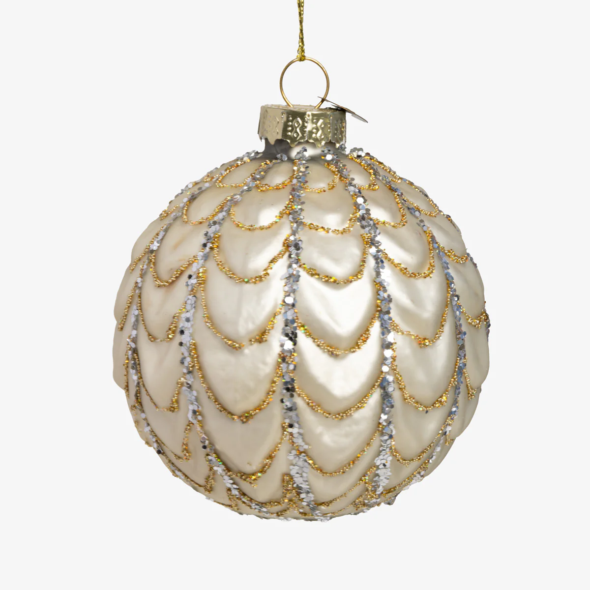 Art Deco Glass Bauble Set Of 4 (White & Gold) - Image 3
