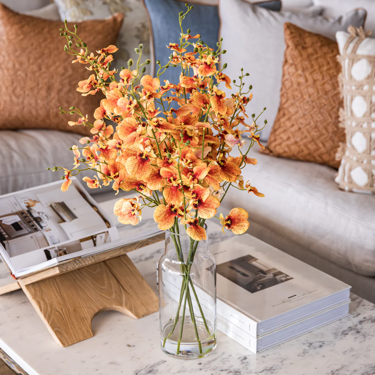 Artificial Dancing Orchids Rachel Vase (Orange) - Image 2