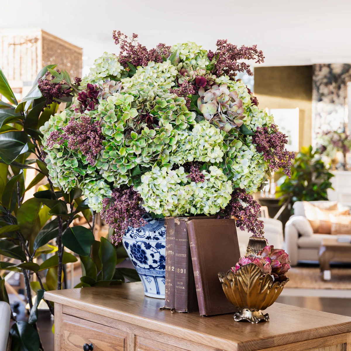 Artificial Hydrangea Bush Stem (Green 46cm) - Image 2