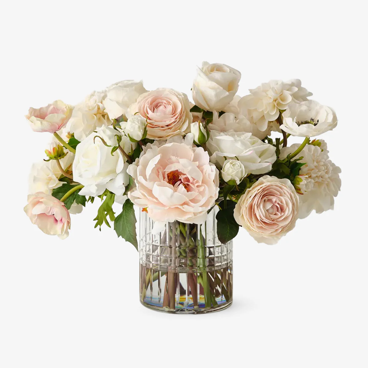 Artificial Rose Dahlia Mix In Glass Vase 38cm