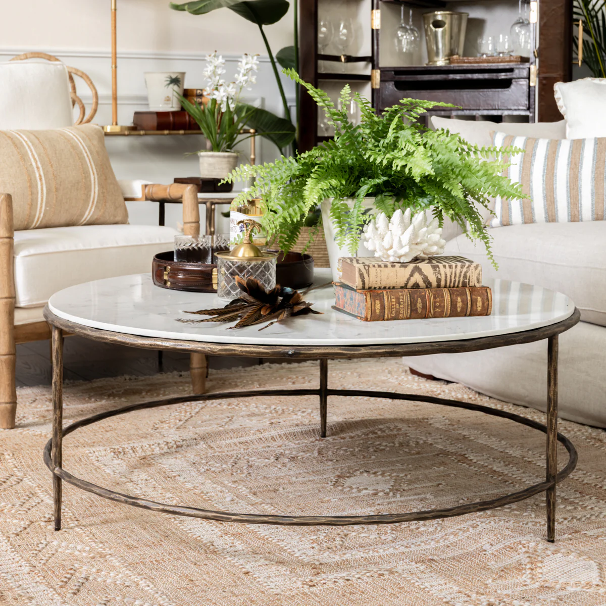 Ashton Marble Round Coffee Table (Antique Brass) - Image 2