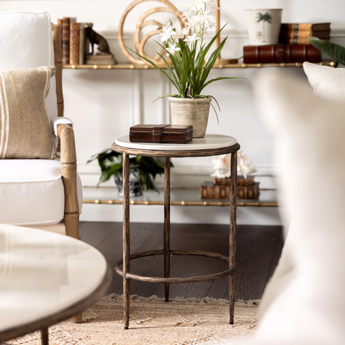 Ashton Marble Round Side Table (Antique Brass) - Image 2