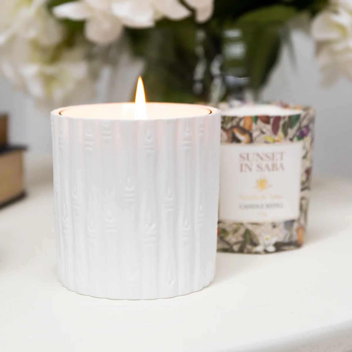 Bamboo White Bisque Candle Holder - Image 2