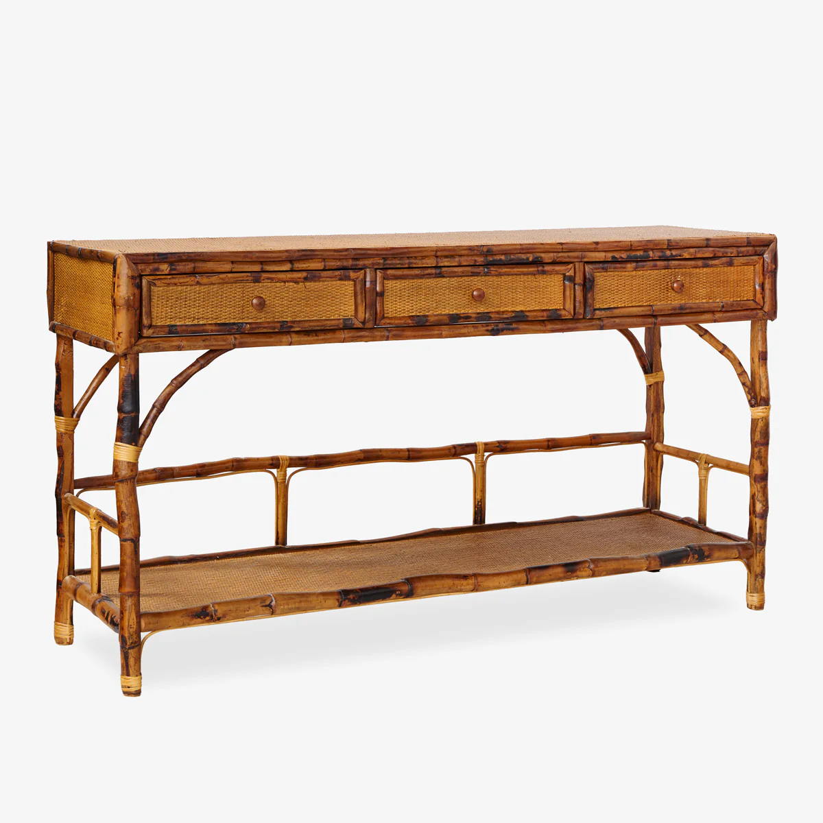 Bamboo Console Table With Three Drawers