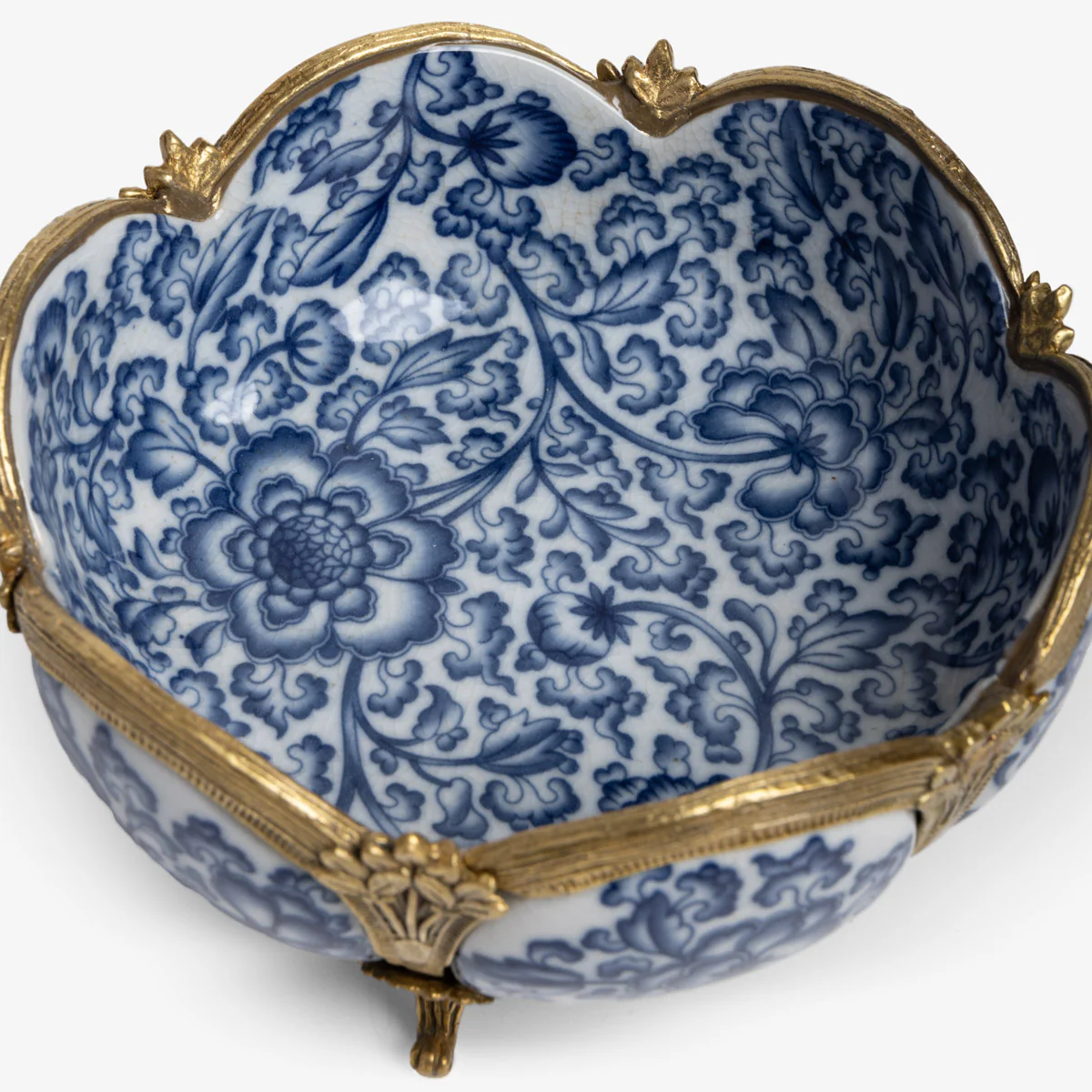 Barclay Blue & White Scalloped Bowl With Brass - Image 3