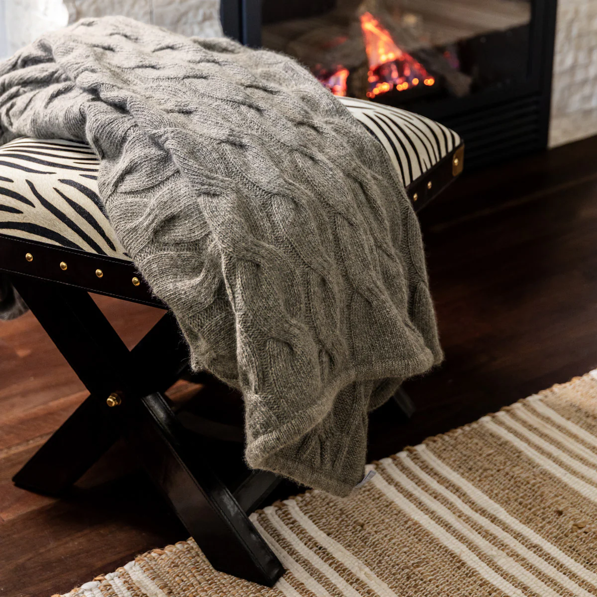 Bemboka Angora & Merino Chunky Cable Throw (Mocha) - Image 2