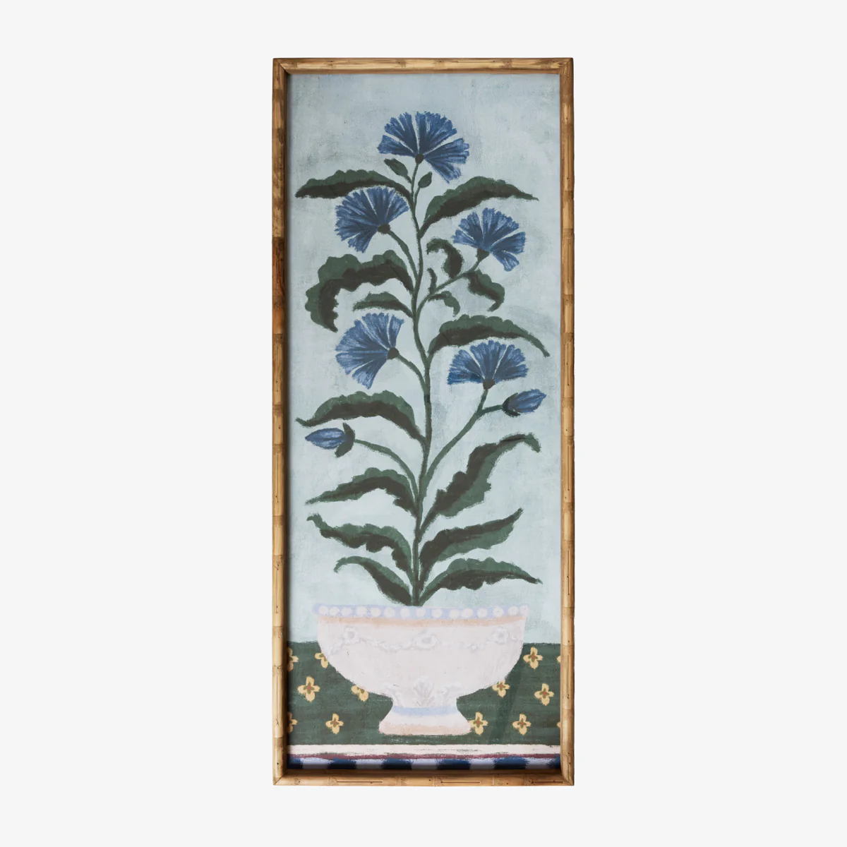 Blue Bloom Print In Bamboo Frame