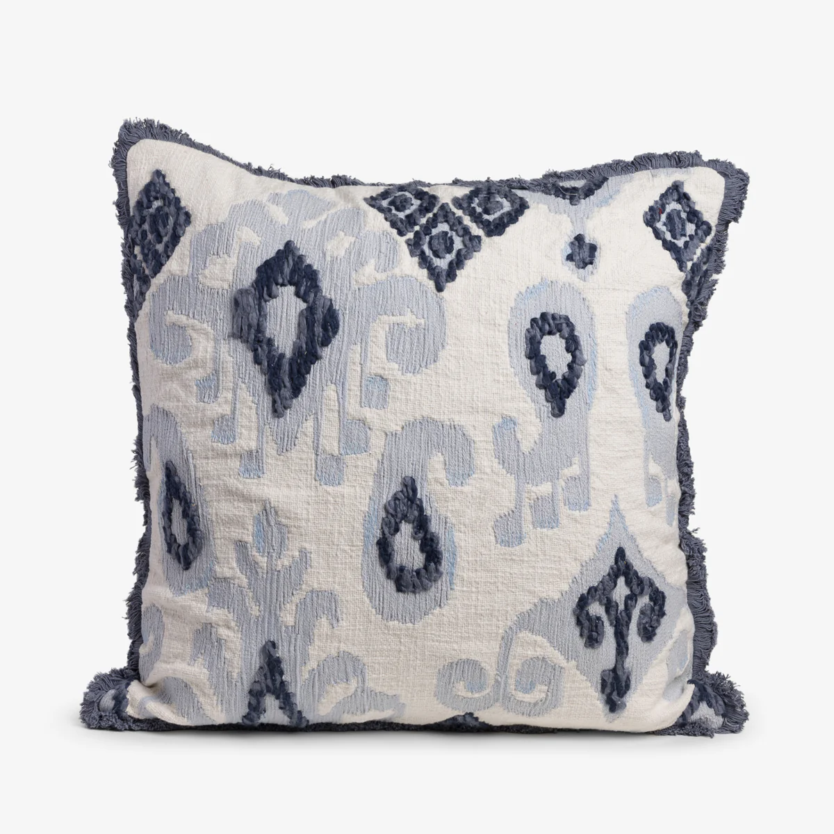 Slub Fringed Cushion Cover (Blue)