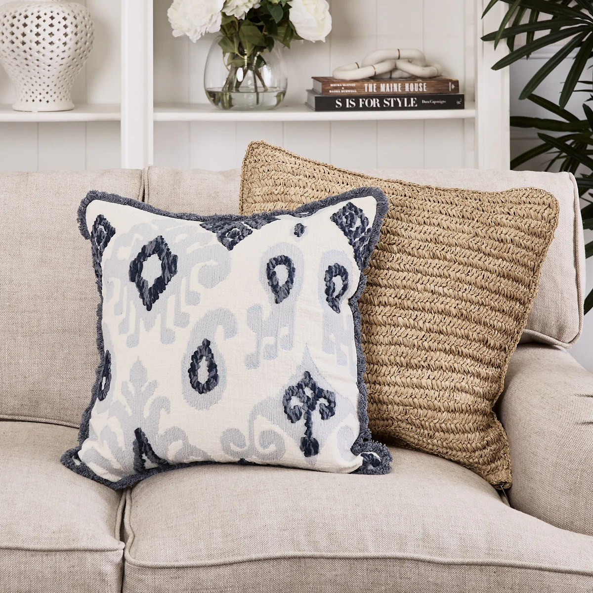 Slub Fringed Cushion Cover (Blue) - Image 2