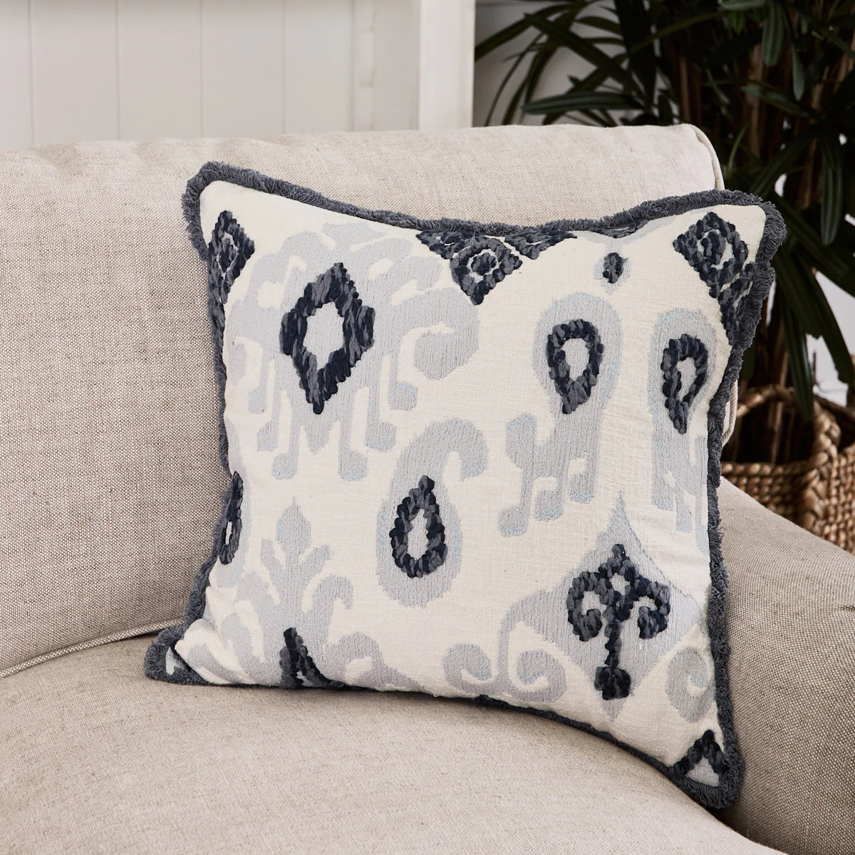 Slub Fringed Cushion Cover (Blue) - Image 3