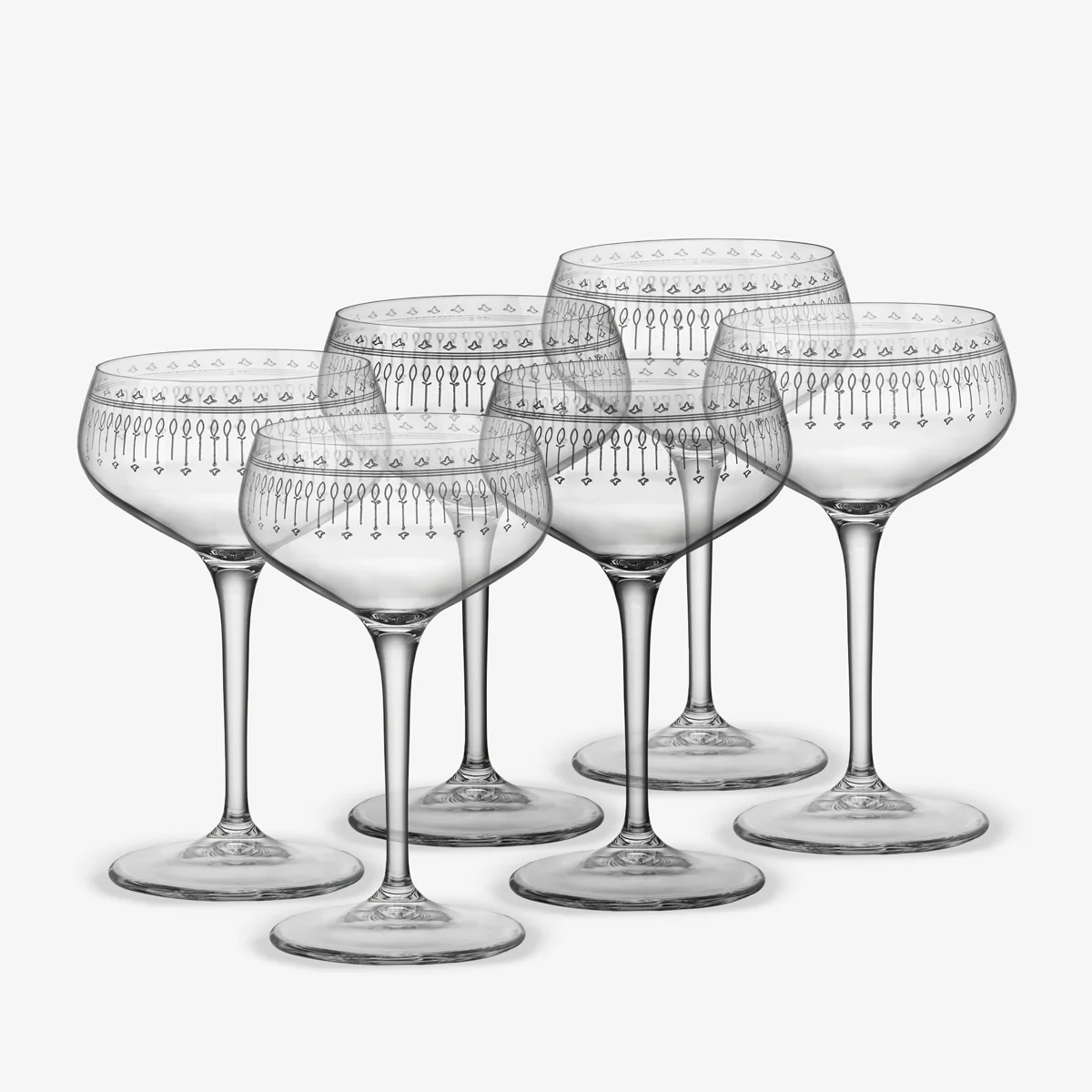 Bormioli Rocco Art Deco Martini Glasses Set Of Six