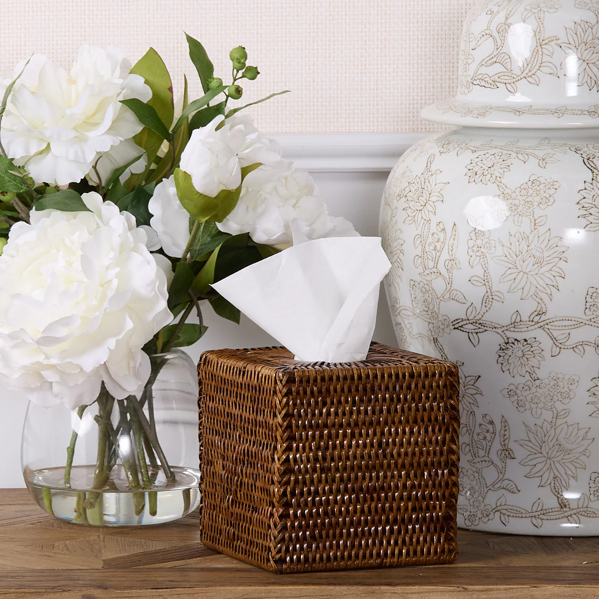 Rattan Tissue Box Cover Brown Square - Image 2