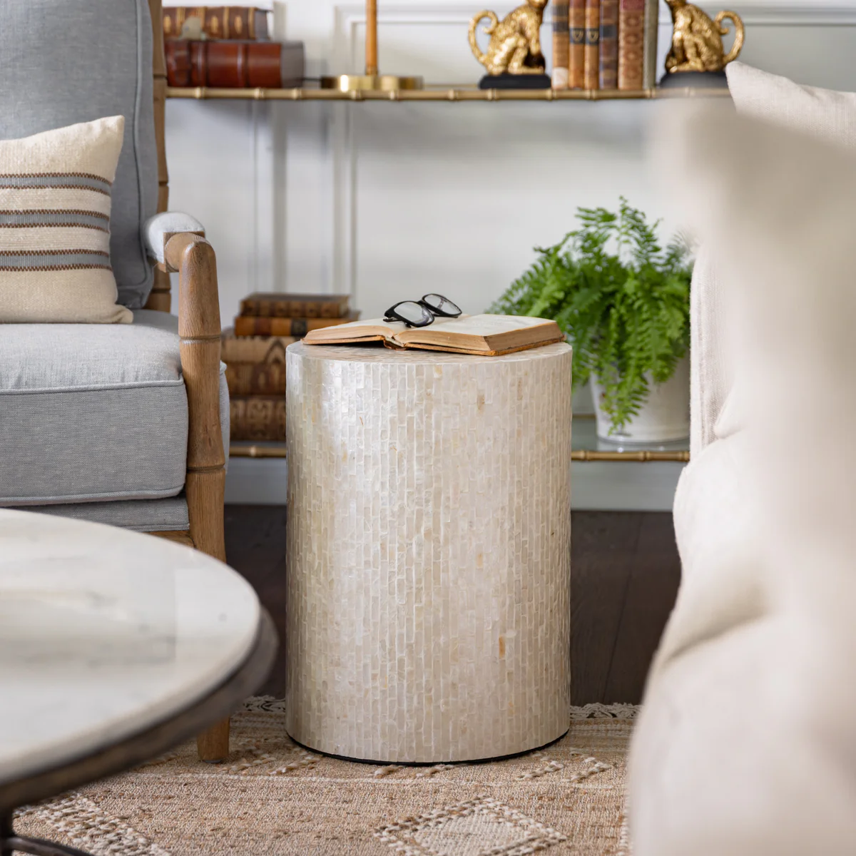 Capiz Shell Inlay Side Table Stool - Image 2