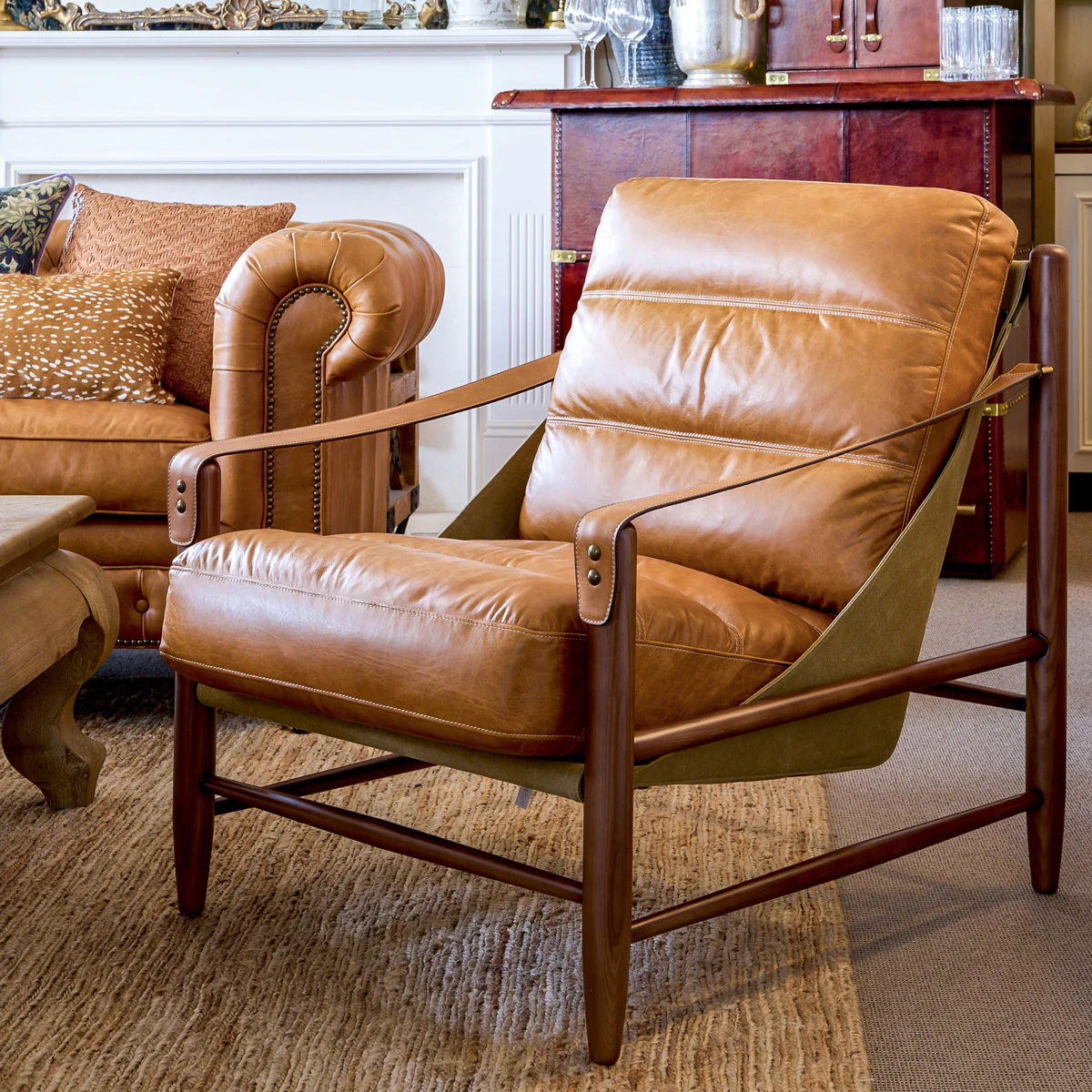 Cassia Leather Slingback Armchair (Tan) - Image 2
