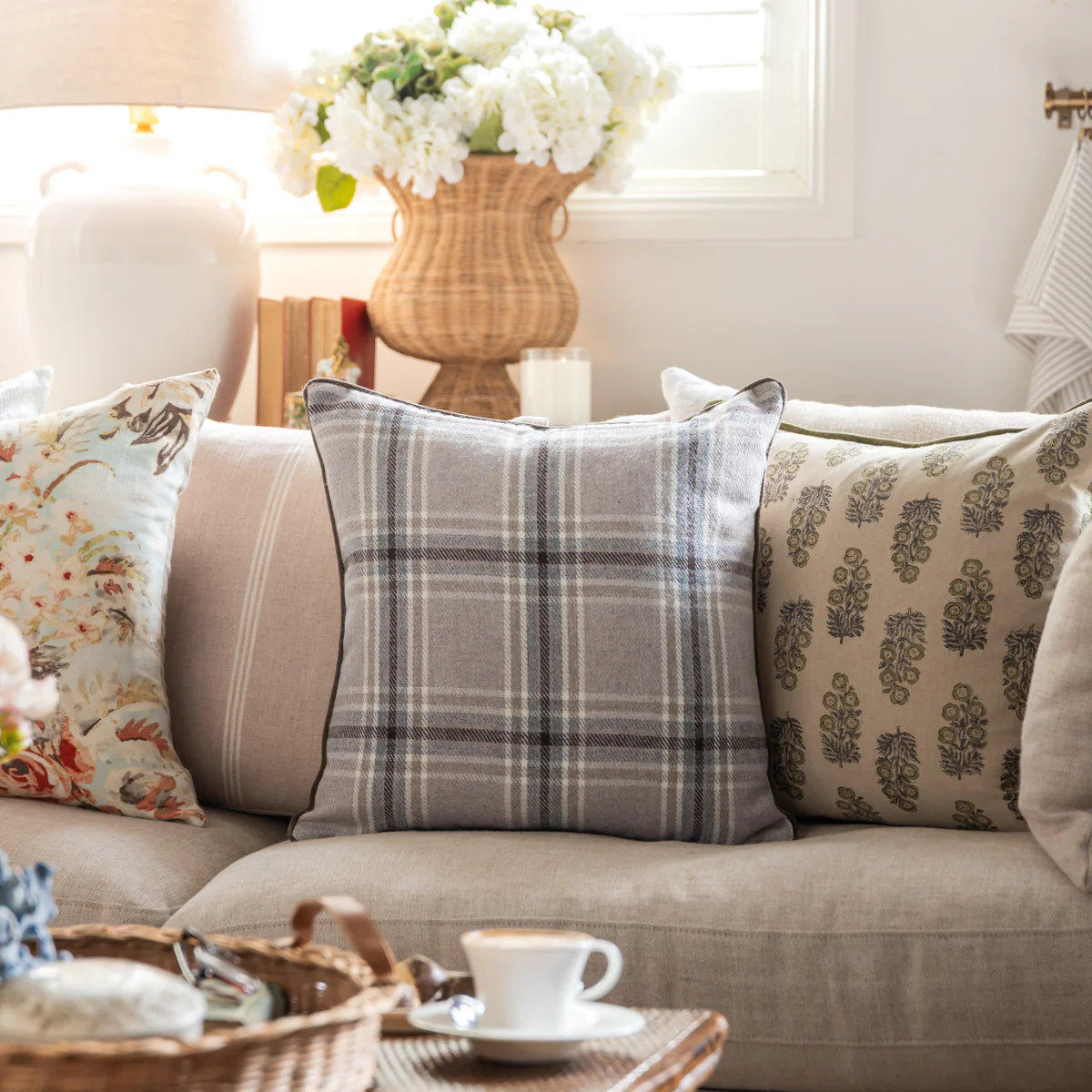 Check Cushion Cover Light Brown - Image 2