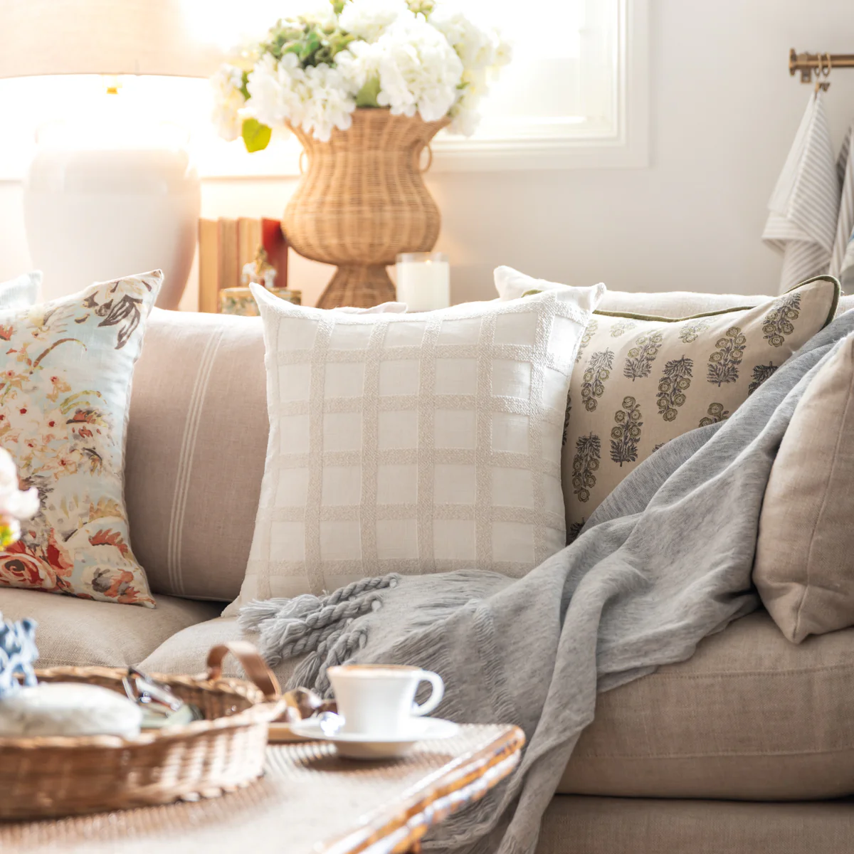 Check Linen Blend Cushion Cover Cream - Image 2