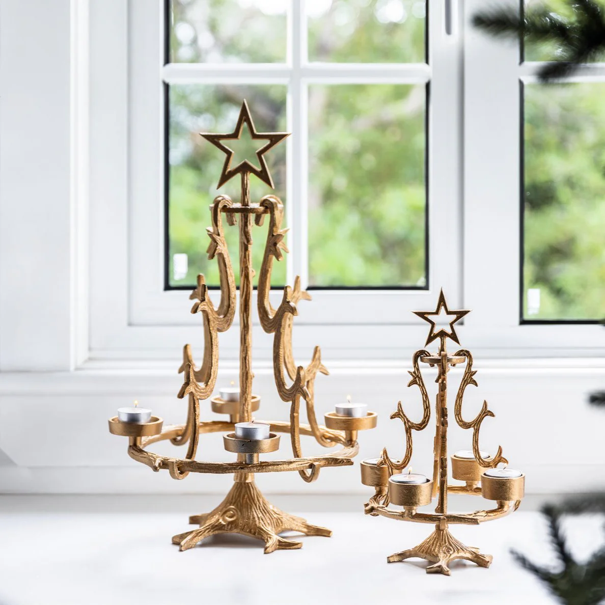 Christmas Tree Tea Light Holders (Gold) - Image 2