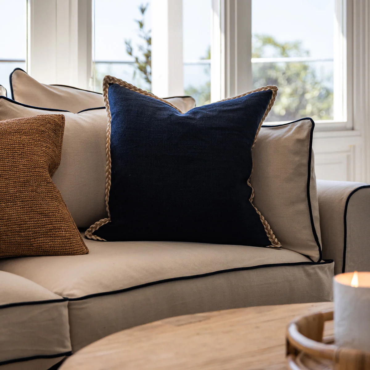 Corsica Linen Cushion Cover (Navy) - Image 2