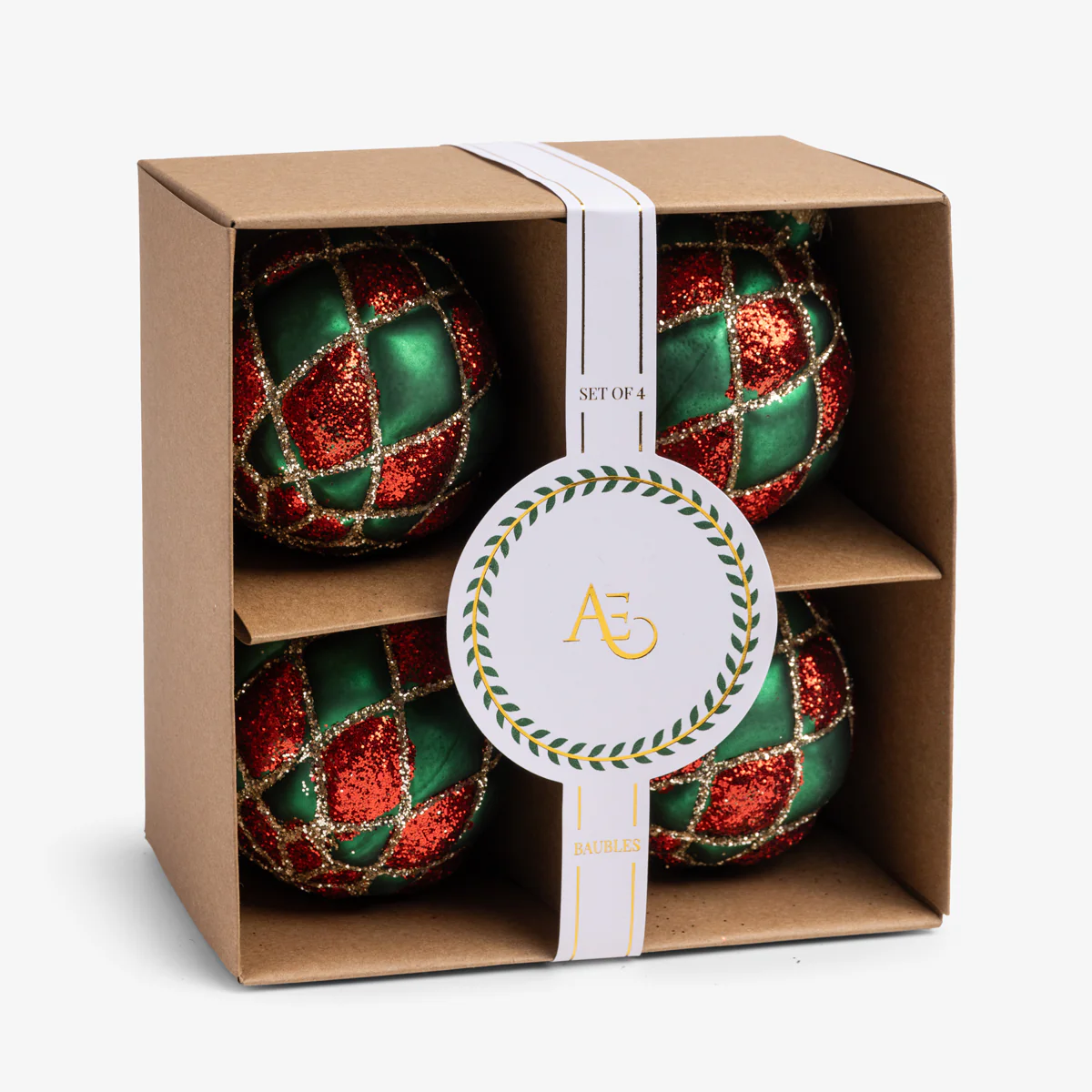 Diamond Glass Bauble Set Of 4 (Red & Green)