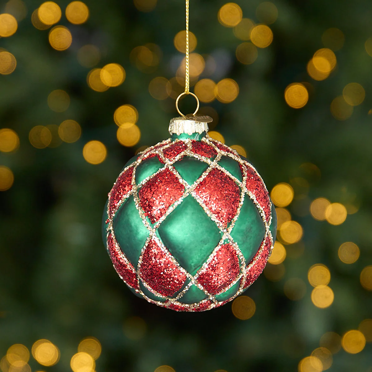 Diamond Glass Bauble Set Of 4 (Red & Green) - Image 2