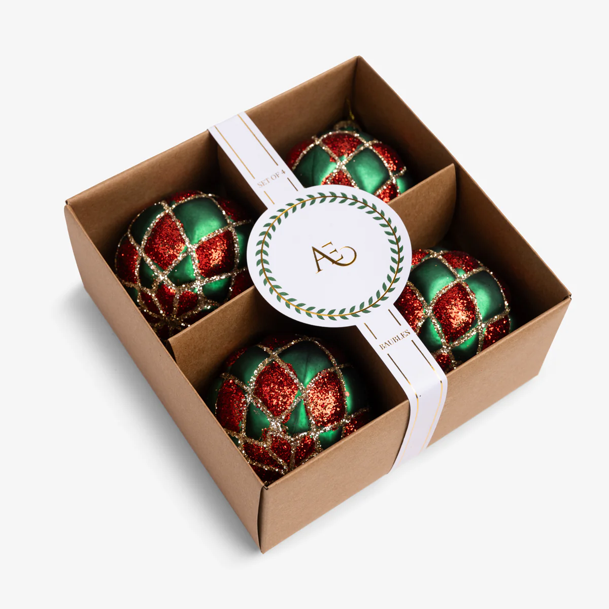 Diamond Glass Bauble Set Of 4 (Red & Green) - Image 4