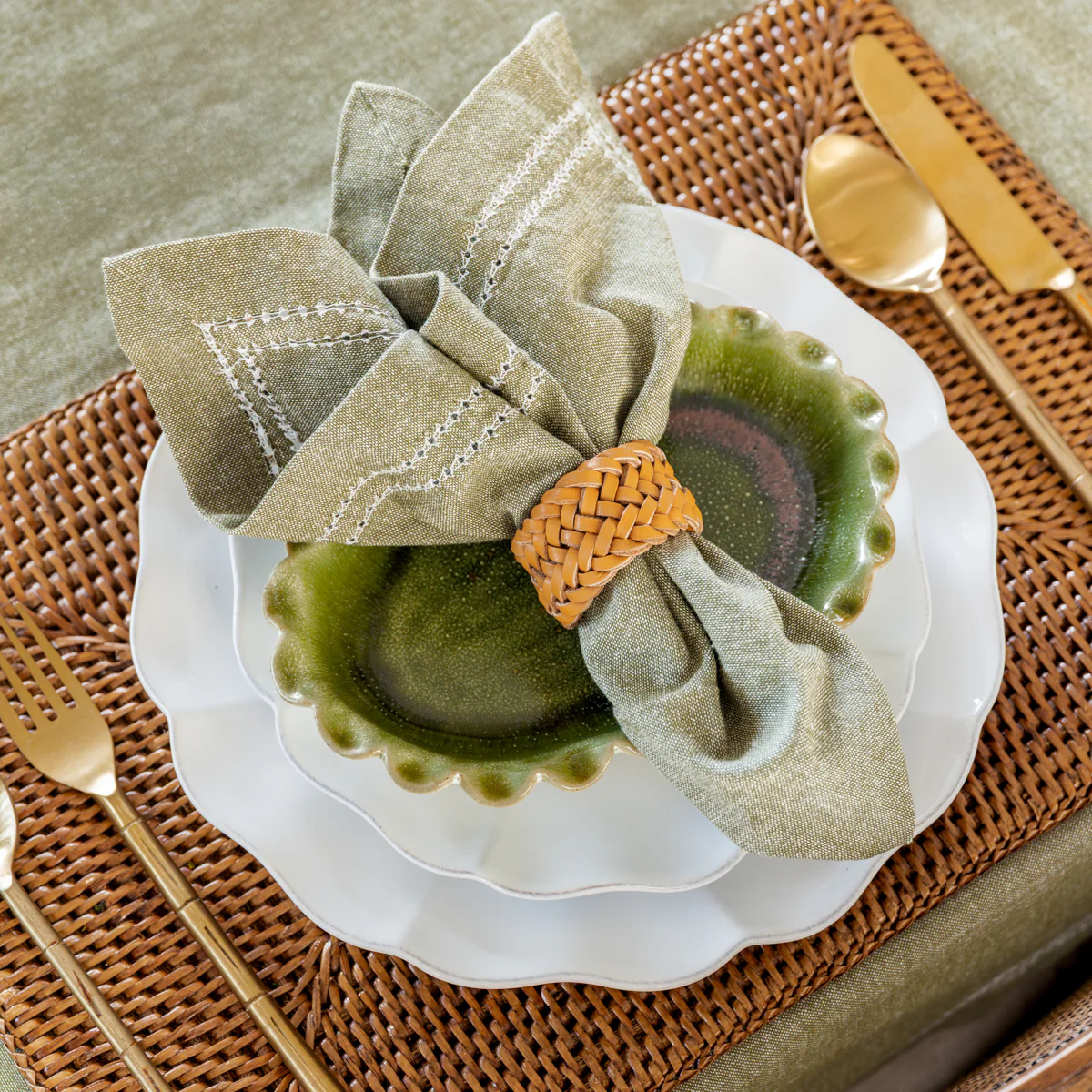 Double Hemstitch Napkins Green (Set of 4) - Image 2