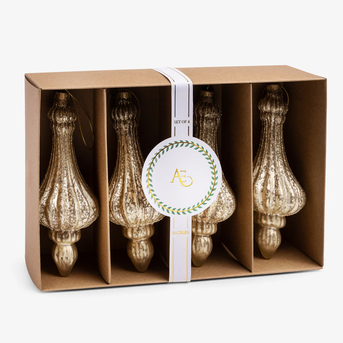 Drop Glass Bauble Set Of 4 (Gold)