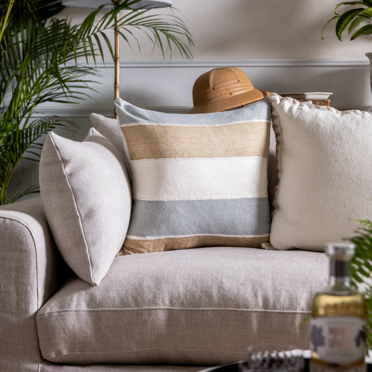 Dune Natural & Light Blue Stripe Cushion Cover - Image 2