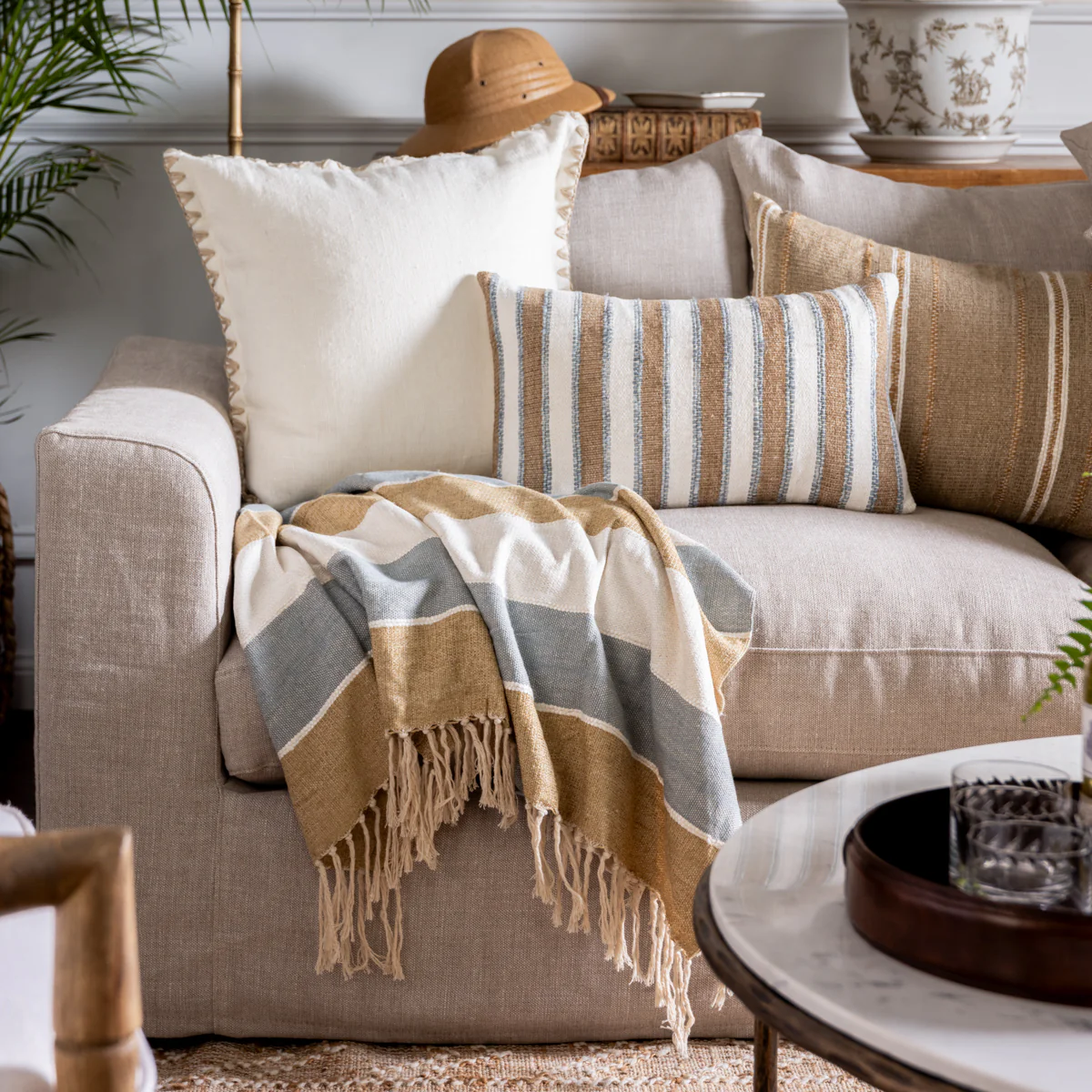 Dune Natural & Light Blue Stripe Throw - Image 2