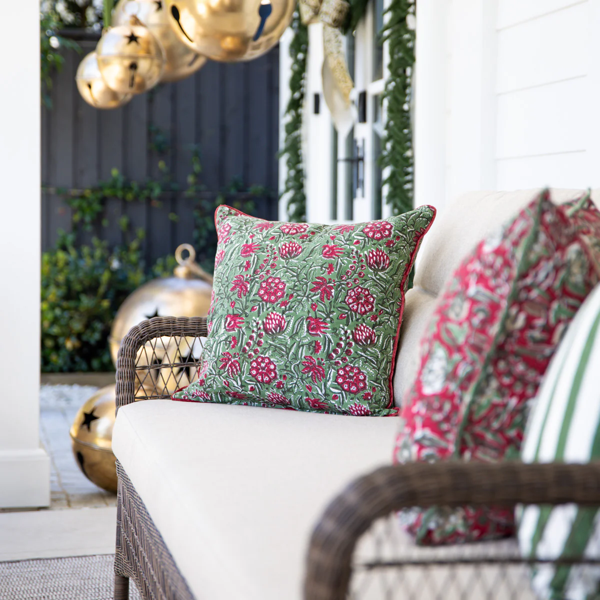Festive Sage Rose Cushion Cover - Image 2