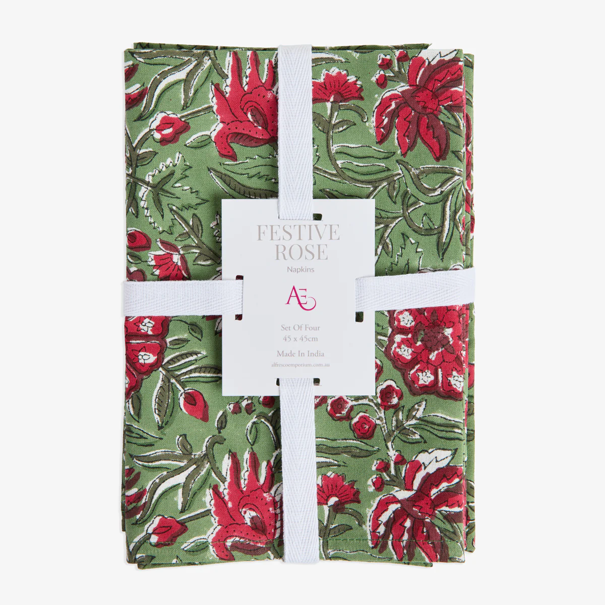 Festive Sage Rose Napkins (Set of 4)