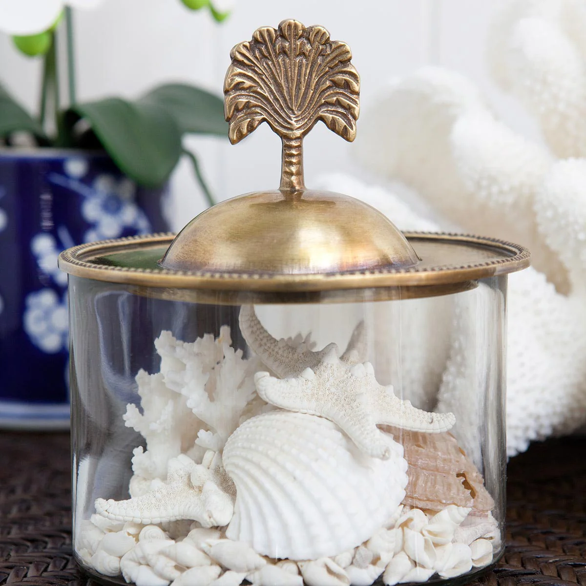 Oval Glass Box - Palm Lid (Brass) - Image 3