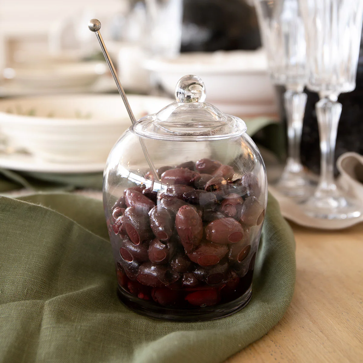 Glass Olive Jar With Metal Spoon - Image 2