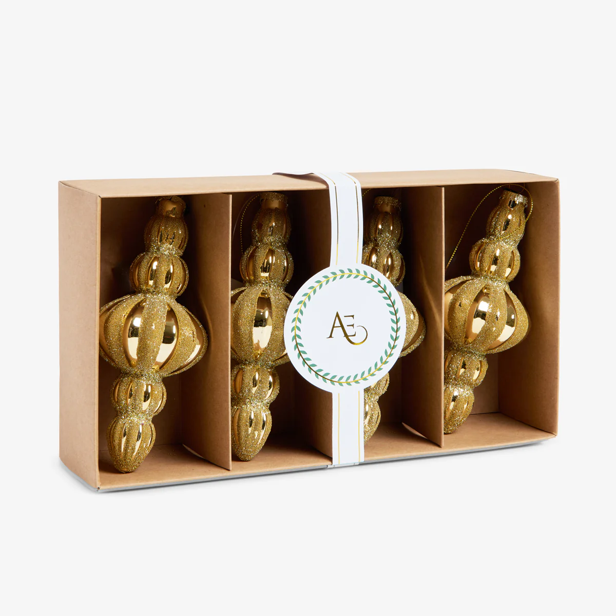 Glitter Finial Baubles Set Of 4 (Gold)