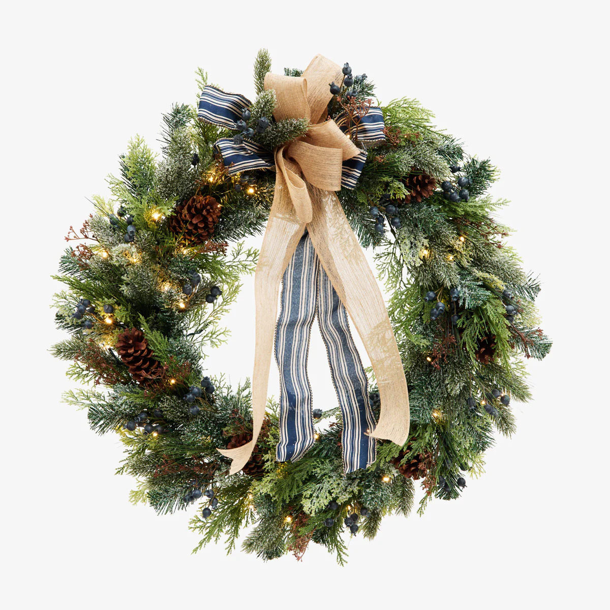 Hampton Blueberry Wreath with Lights 80cm