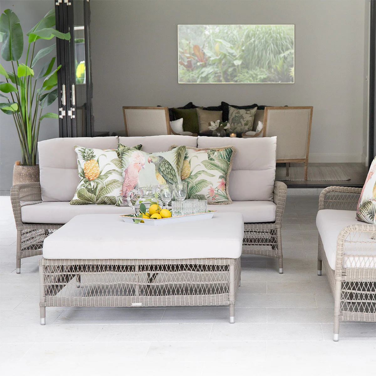 Hampton Outdoor 3 Seater Sofa Stone With Ecru - Image 3