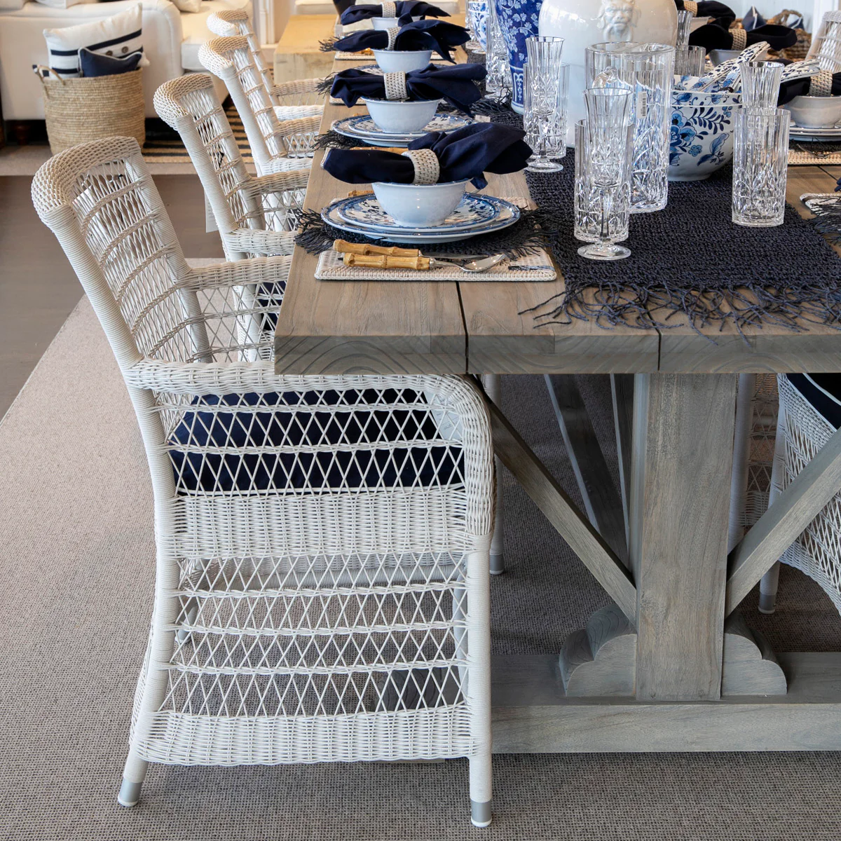 Hampton Outdoor Dining Chair (White/Navy) - Image 2