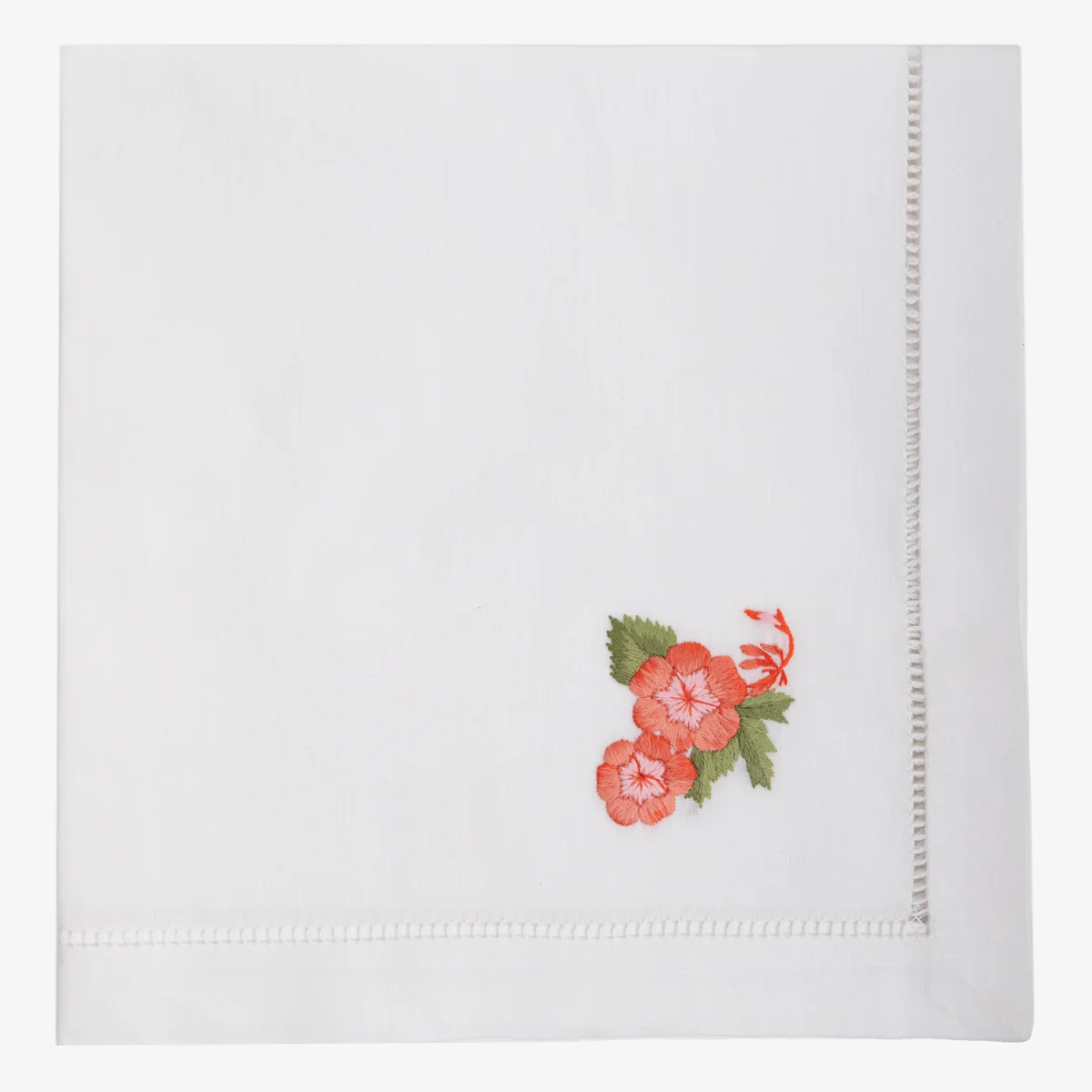 Hand Embroidered Hemstitched Napkin Hibiscus Flower (Set Of Six)