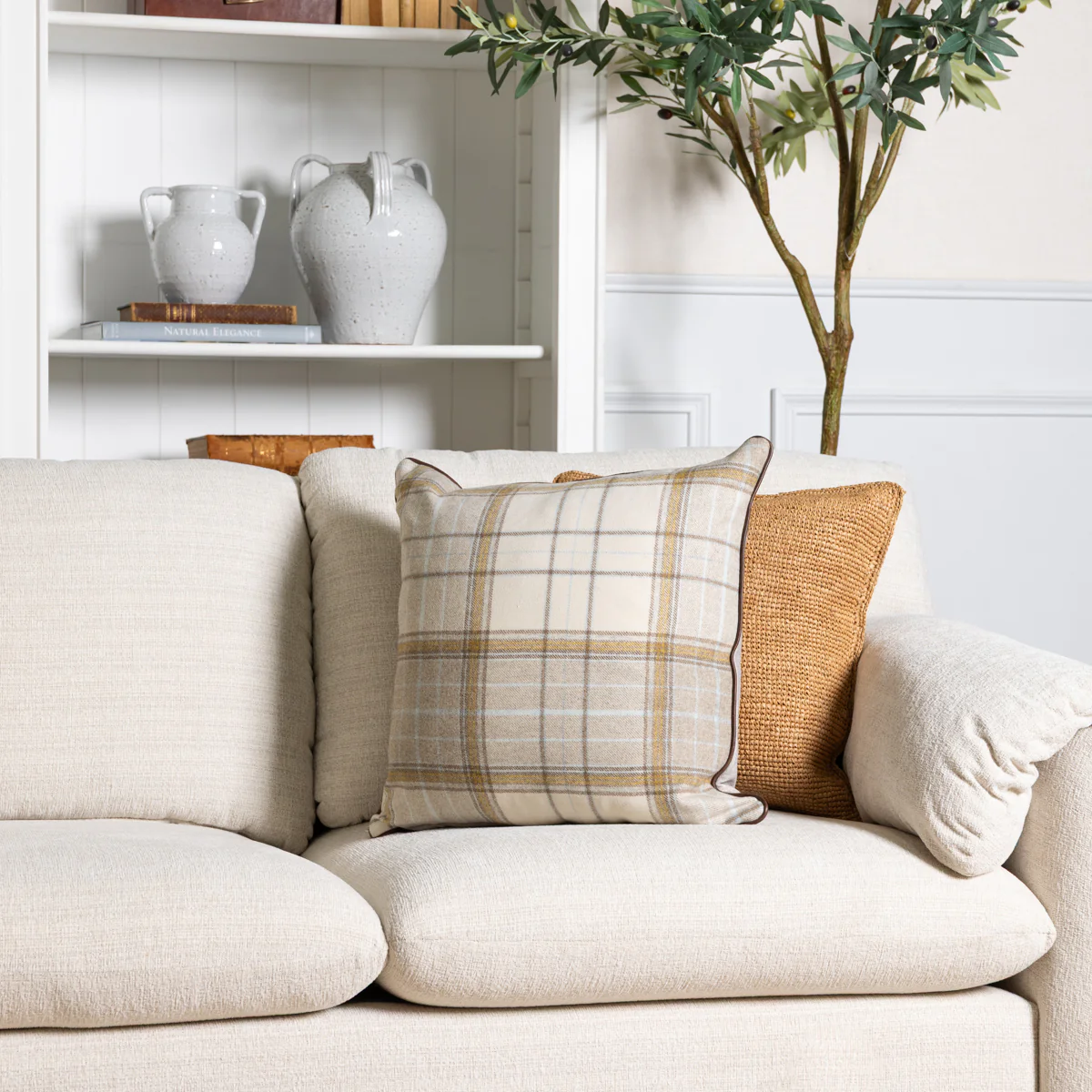 Highland Tartan Cushion Cover (Natural) - Image 2