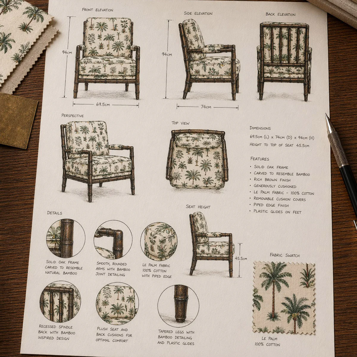 Indira Brown Bamboo Armchair (Le Palm) - Image 5