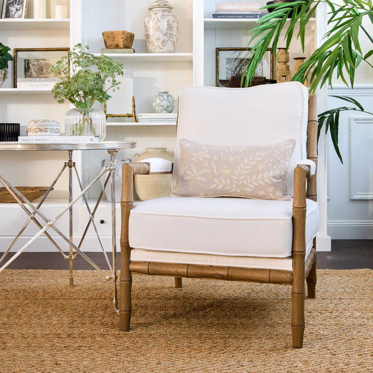 Indira Oak Bamboo Armchair (White) - Image 2