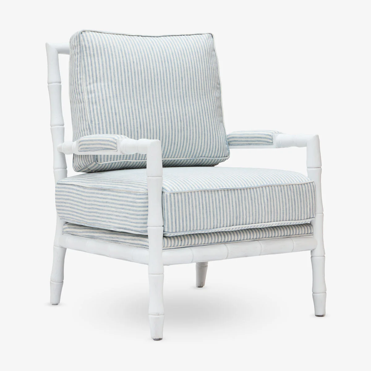 Indira White Bamboo Armchair (Blue Stripe)