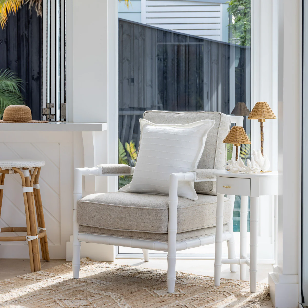 Indira White Bamboo Armchair (Natural) - Image 2