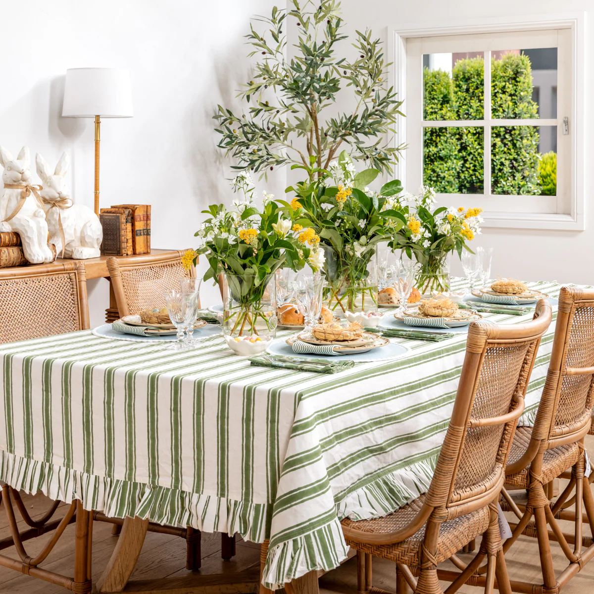 Laya Sage Wide Stripe Ruffled Tablecloths - Image 2