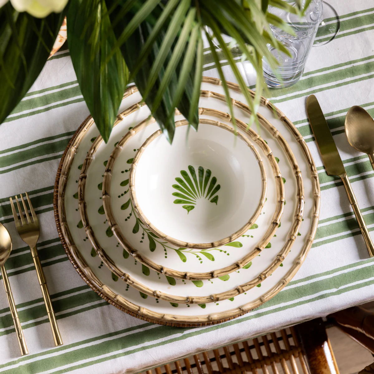 Laya Sage Wide Stripe Ruffled Tablecloths - Image 3